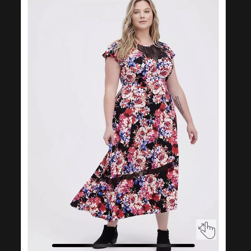 TORRID Women’s Midi Skater Dress / Studio Knit Lace Floral Black